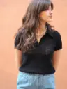 Polo ANNASOFIA noir/crochet