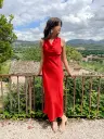 Robe satinée LAURA rouge/dos nu 