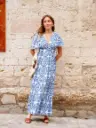 Robe FIONA blanc/imprimé bleu