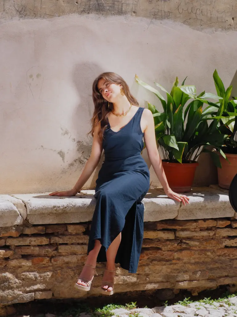 Robe SALENTO bleu marine/lin