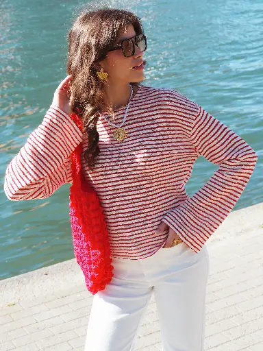 Pull marinière MANILLA blanc/rouge