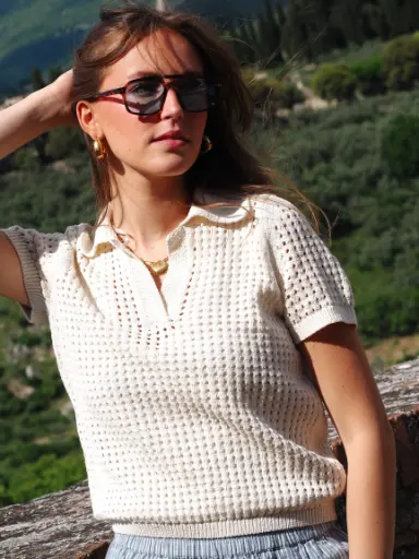 Polo ANNASOFIA beige/crochet