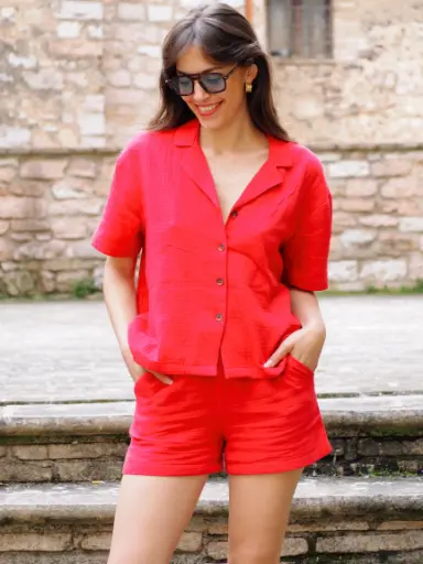 Chemise THEIS rouge/gaze de coton