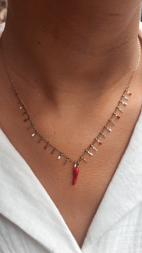 Collier petit PIMENT doré/rouge