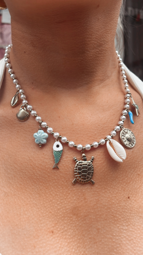 Collier TORTUE perles/bleu