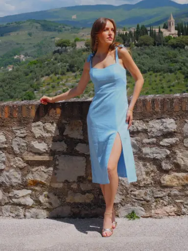 Robe AURELIA bleu clair/lin