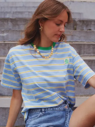 T-shirt HAPPY bleu/vert